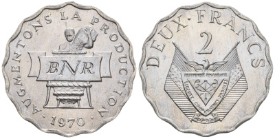 Руанда 2 франка 1970 FAO KM 10 алюминий  UNC  4610-417
