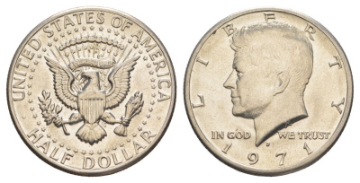 США 1/2 доллара (50 центов) 1971 D, Джон Кеннеди KM 202b медь плакированная медно-никелем aUNC 69-846