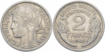 ФРАНЦИЯ 2 ФРАНКА 1946 KM 886a 1 алюминий 4402-1132