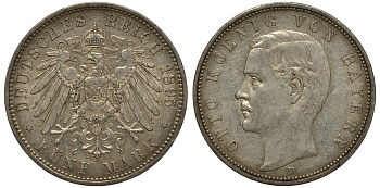 Бавария 5 марок 1895 D, Отто (1886-1913) Weege 47, J. 46, KM 512 серебро 3711-1415