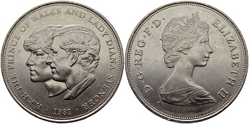 Великобритания 25 пенсов 1981 Королевская свадьба принца Чарльза и леди Дианы, Елизавета II (1952-2022) KM 925, Spink 4229 медно-никель 89-1234
