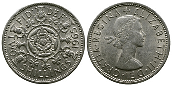 Великобритания 2 шиллинга (флорин) 1965 Елизавета II (1952-2022) KM 906, Spink 4146 медно-никель 4382-524