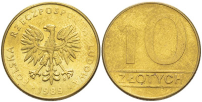 ПОЛЬША 10 ЗЛОТЫХ 1989 MW KM 152.2 латунь 4544-613