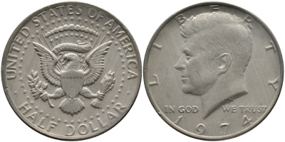 США 1/2 доллара (50 центов) 1974 Джон Кеннеди KM 202b медь плакированная медно-никелем 272-545