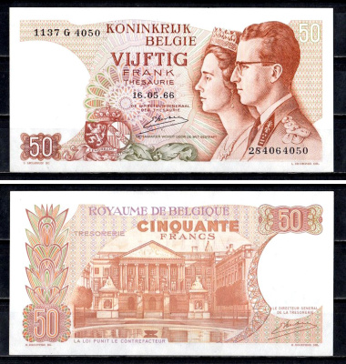 Бельгия 50 франков 1966 Pick 139 (3) бумага 6312-41-2-1