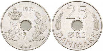 Дания 25 эре 1976 S; B, Маргрете II (1972- ) KM 861.1 медно-никель  3996-935
