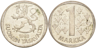 Финляндия 1 марка 1968 S KM 49 серебро 4563-511