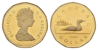 Канада 1 доллар 1989 Елизавета II (1952-2022), утка KM 157 никель плакированный бронзой PROOF 413-5015
