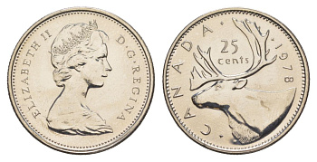 Канада 25 центов 1978 Елизавета II (1952-2022), олень KM 62b никель PROOF-LIKE (BU) 4631-932