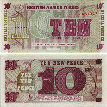 АНГЛИЯ 10 ПЕНСОВ 1972 ШЕСТАЯ СЕРИЯ, ДЛЯ ВООРУЖЕННЫХ СИЛ Pick M45 бумага UNC (ПРЕСС) 8605-27-3-1