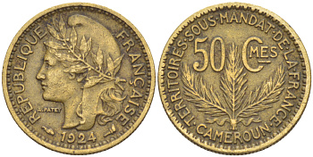 Французский Камерун 50 сантимов 1924 (а), монетный двор Париж KM 1 алюминиевая бронза 73-1743