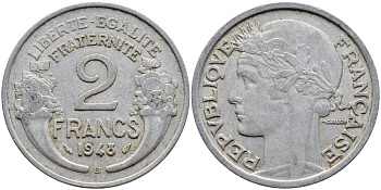 Франция 2 франка 1948 В KM 886а.2 алюминий 4397-751