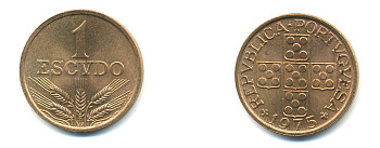 Португалия 1 эскудо 1975 КМ 597 бронза aUNC 54-2425