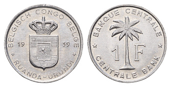 Руанда-Урунди 1 франк 1959 KM 4 алюминий UNC 1520-724