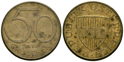 Австрия 50 грошей 1972 KM 2885 алюминиевая бронза 4173-1152