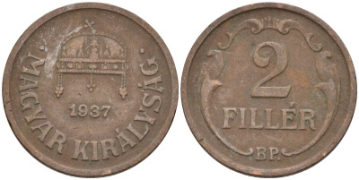Венгрия 2 филлера 1937 BP KM 506 бронза 4115-1147