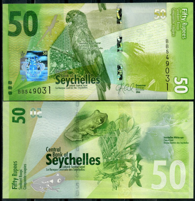 Сейшельские острова 50 рупий 2016 попугай, древесная лягушка, белоглазая птица Pick 49 a  бумага  UNC (пресс) 7200-16-1