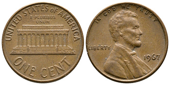 США 1 ЦЕНТ 1967 ЛИНКОЛЬН KM 201 медь цинк 93-1237