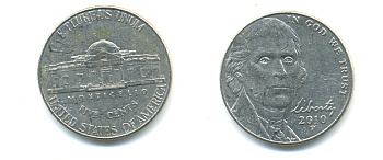 США 5 ЦЕНТОВ 2010 P ДЖЕФФЕРСОН KM 381 медно-никель 86-711