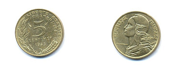 ФРАНЦИЯ 5 САНТИМОВ 1983 ТИП MARIANNE KM 933 медь алюминий никель 4379-939