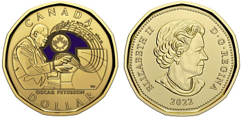 Канада 1 доллар 2022 Оскар Питерсон, пианист, эмаль KM 3188.1 сталь плакированная латунью  UNC  M59-07