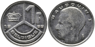 Бельгия 1 франк 1989 Belgique, Бодуэн I (1951-1993) KM 170 железо плакированное никелем 99-1217