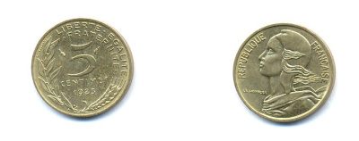 ФРАНЦИЯ 5 САНТИМОВ 1983 ТИП MARIANNE KM 933 медь алюминий никель 4379-939