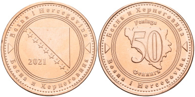 Босния и Герцеговина 50 фенигов 2021 KM 117 сталь плакированная медью UNC M58-11