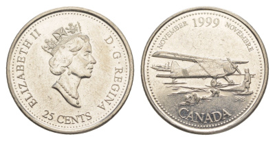 Канада 25 центов 1999 Миллениум - Ноябрь 1999, Авиасообщение с севером KM 352 никель aUNC 4637-921