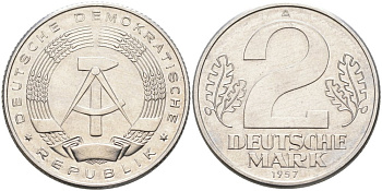 ГДР 2 марки 1957 А KM 14 алюминий UNC 4574-516