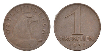 Австрия 1 грош 1934 KM 2836 бронза 4549-1265