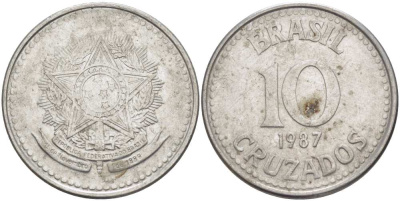 Бразилия 10 крузадо 1987 реформа 1986-1989 KM 607 нержавеющая сталь 177-643