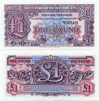 АНГЛИЯ 1 ФУНТ 1948 ДЛЯ ВООРУЖЕННЫХ СИЛ, ВТОРАЯ СЕРИЯ Pick M22a бумага UNC (ПРЕСС) 7486-31-3-1