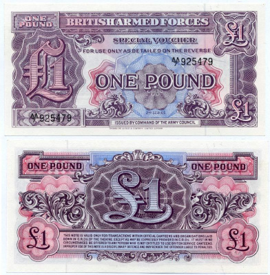 АНГЛИЯ 1 ФУНТ 1948 ДЛЯ ВООРУЖЕННЫХ СИЛ, ВТОРАЯ СЕРИЯ Pick M22a бумага UNC (ПРЕСС) 7486-31-3-1