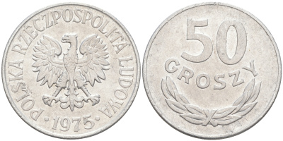 ПОЛЬША 50 ГРОШЕЙ 1975 MW KM 48.1 алюминий VF-XF 190-444