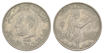 Тунис 1 динар 1983 FAO, сбор урожая KM 304 медно-никель 4402-137