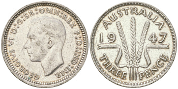 Австралия 3 пенса 1947 Георг V (1936-1952) KM 37a серебро 4621-1164