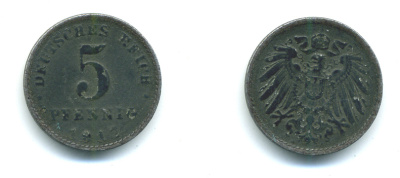 ГЕРМАНИЯ 5 ПФЕННИГОВ 1917 А KM 19, J. 297 железо 4383-413