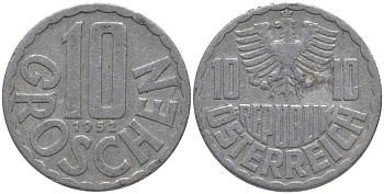 Австрия 10 грошей 1952 KM 2878 алюминий 181-217