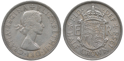 Великобритания 1/2 кроны 1958 Елизавета II (1952-2022) KM 907, Spink 4145 медно-никель 4131-633
