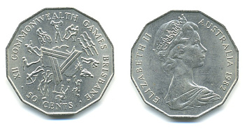 Австралия 50 центов 1982 Елизавета II (1952-2022), XII игры стран Британсого содружества KM 74 медно-никель 84-1341