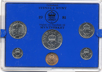 Швеция набор монетного двора из 6 монет 1981 в пластике, Карл XVI Густав (1973- ) KM MS19 UNC 4-3-7-168