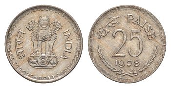 Индия 25 пайс 1978 Без отметки монетного двора - Калькутта KM 49.1 медно-никель UNC 4649-413