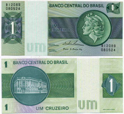 БРАЗИЛИЯ 1 КРУЗЕЙРО 1975 СЕРИЯ В 12089. ПОДПИСЬ 18 Pick 191Аb бумага UNC (ПРЕСС) 7484-1-1