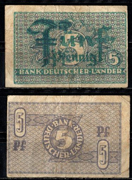 ФРГ 5 пфеннигов ND (1948) Pick 11 бумага 8616-46-3-2