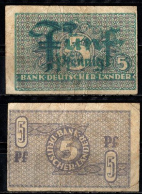 ФРГ 5 пфеннигов ND (1948) Pick 11 бумага 8616-46-3-2