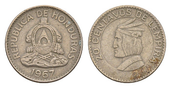 Гондурас 20 сентаво 1967 KM 79 медно-никель 4649-765