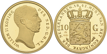 Голландия 10 ГУЛЬДЕНОВ 1842 РЕПЛИКА ИЗВЕСТНОЙ МОНЕТЫ PROOF 1096-4-53
