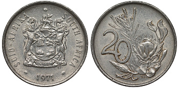 ЮАР 20 центов 1971 цветок KM 86 никель 4122-157