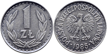 Польша 1 злотый 1985 MW, Народная Республика KM 49.1, Parchimowicz 213x алюминий 4381-547